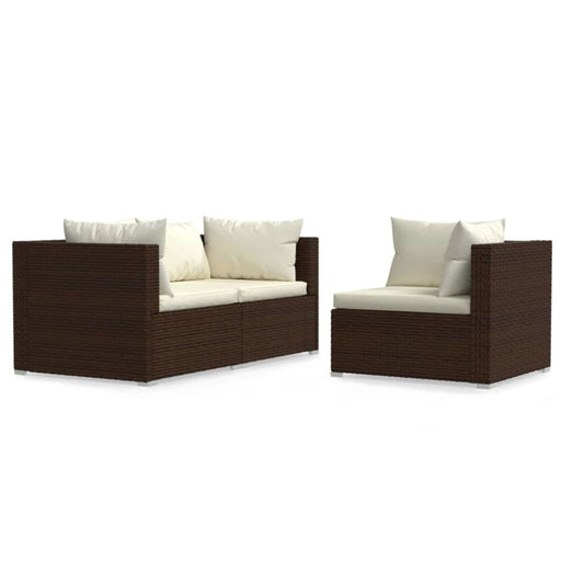 3 Piece Garden Lounge Set with Cushions Brown Poly Rattan