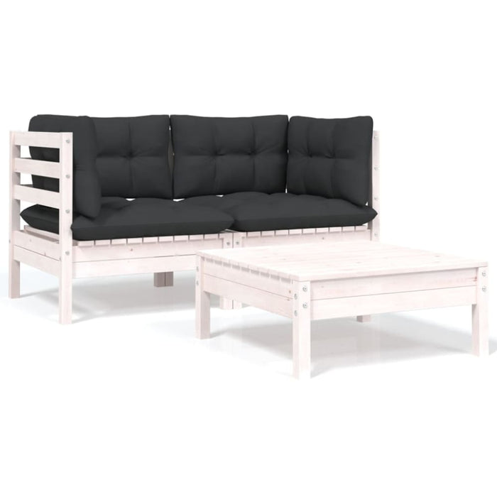3 Piece Garden Lounge Set with Cushions White Solid