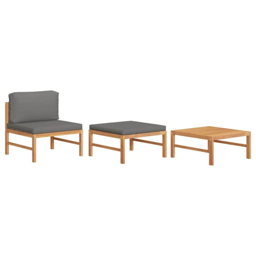 3 Piece Garden Lounge Set with Dark Grey Cushions Teak Wood