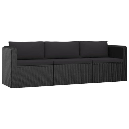 3 Piece Garden Sofa Set with Cushions Poly Rattan Black