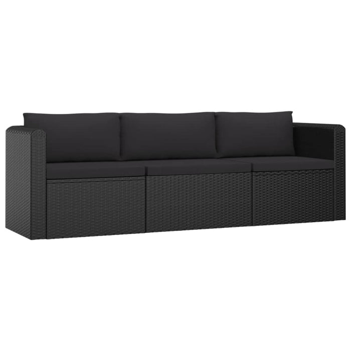 3 Piece Garden Sofa Set with Cushions Poly Rattan Black