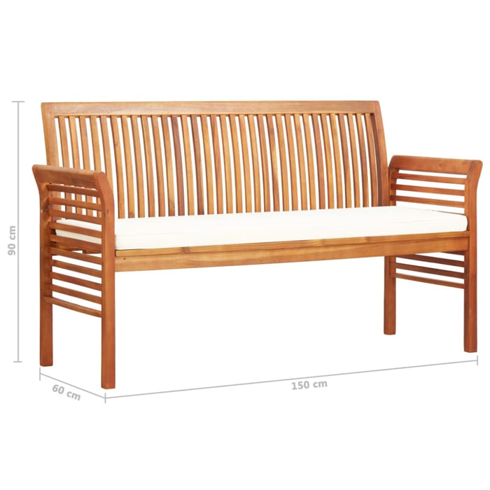 3-seater Garden Bench with Cushion Solid Acacia Wood Apkln
