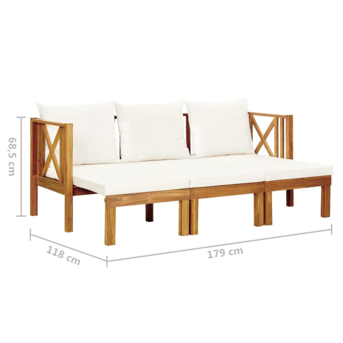 3-seater Garden Bench with Cushions Solid Acacia Wood Tobtbk