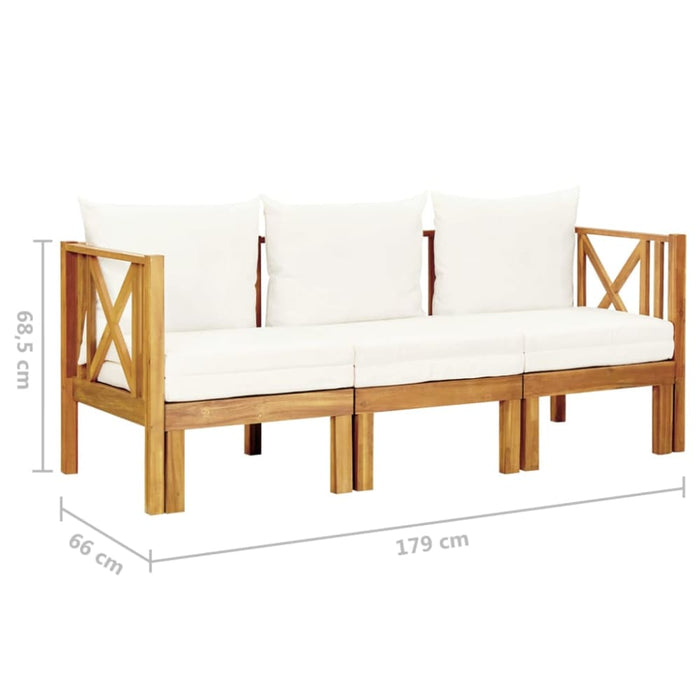 3-seater Garden Bench with Cushions Solid Acacia Wood Tobtbk