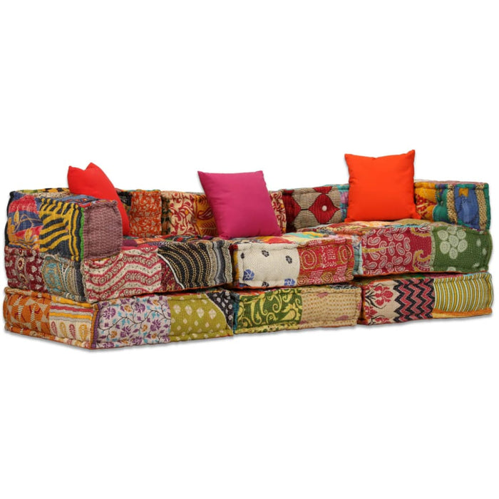 3-seater Modular Pouffe Patchwork Fabric Xaakik