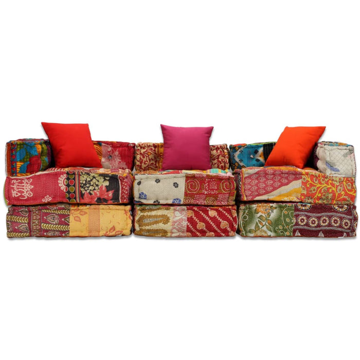 3-seater Modular Pouffe Patchwork Fabric Xaakik