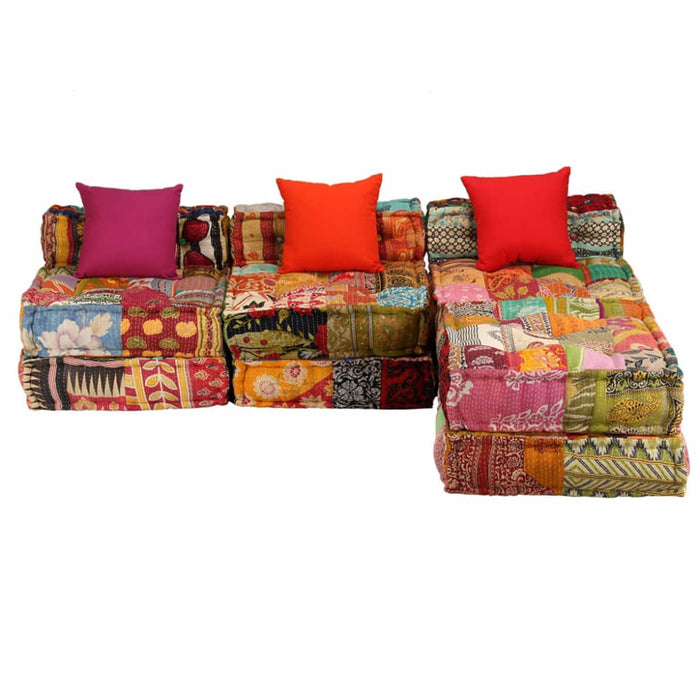 3-seater Modular Pouffe Patchwork Fabric Xaaknt