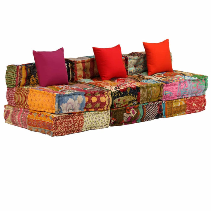 3-seater Modular Pouffe Patchwork Fabric Xaaknt