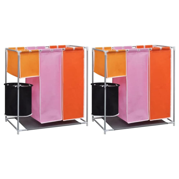 3-section Laundry Sorter Hampers 2 Pcs with a Washing Bin