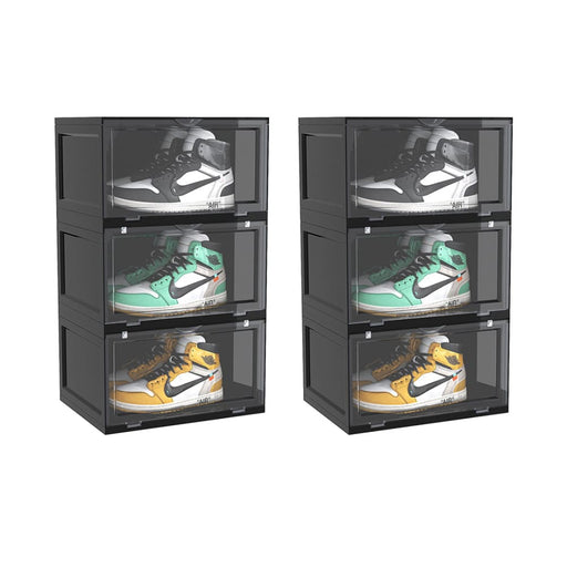 2x 3 Tier Black Portable Shoe Organiser Sneaker Footwear