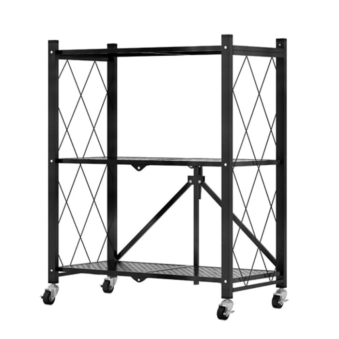 3 Tier Steel Black Foldable Kitchen Cart Multi-functional