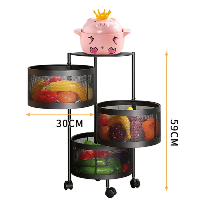 3 Tier Steel Round Rotating Kitchen Cart Multi-functional