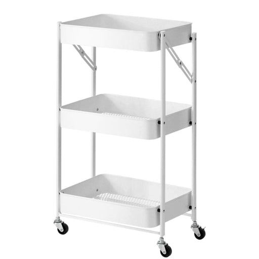 3 Tier Steel White Foldable Kitchen Cart Multi-functional