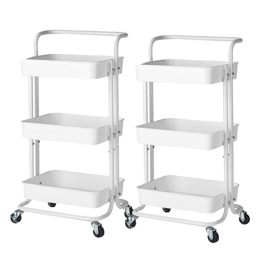 2x 3 Tier Steel White Movable Kitchen Cart Multi-functional
