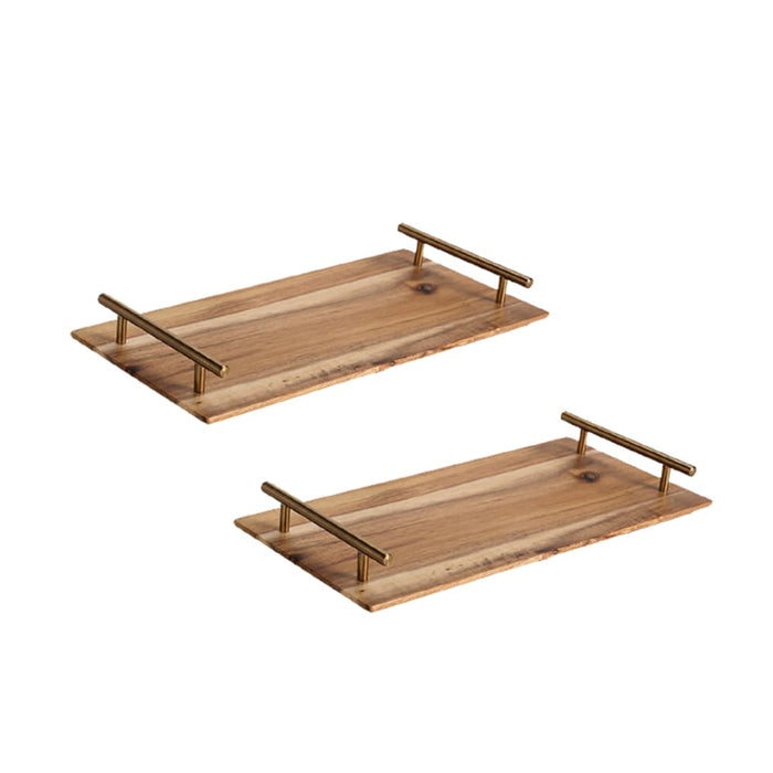 2x 39cm Brown Rectangle Wooden Acacia Food Serving Tray