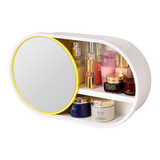39cm Oval Wall-mounted Mirror Storage Box Vanity Rack