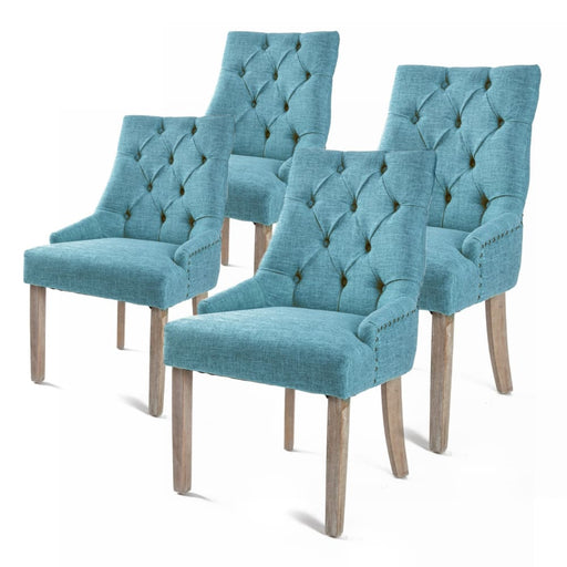 4 Set Blue French Provincial Dining Chair Amour Oak Leg