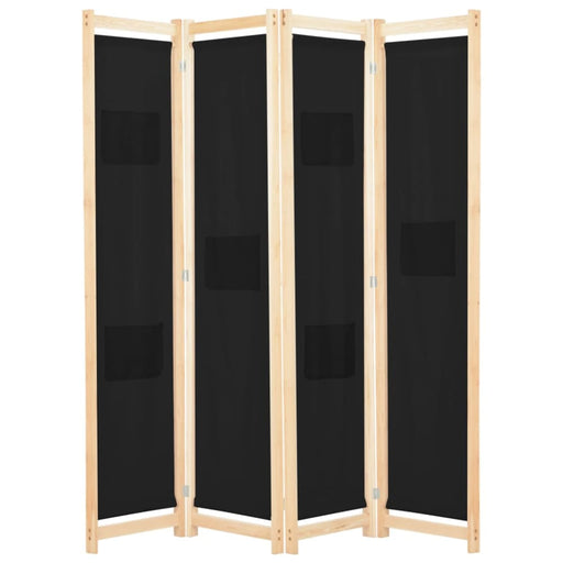 4 - panel Room Divider Black 160x170x4 Cm Fabric Xanona