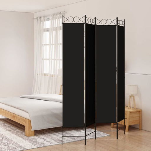 4 - panel Room Divider Black 160x220 Cm Fabric Tpbolk