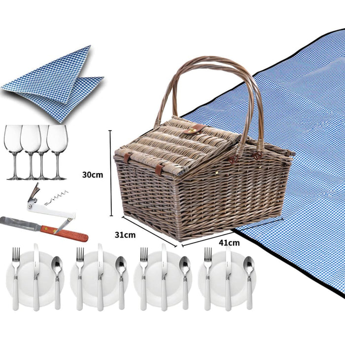 4 Person Picnic Basket Baskets Set Outdoor Blanket Wicker