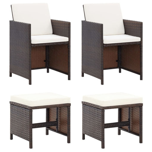 4 Piece Garden Chair and Stool Set Poly Rattan Brown Tolinb