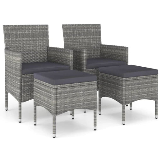4 Piece Garden Chair and Stool Set Poly Rattan Grey Tobloo