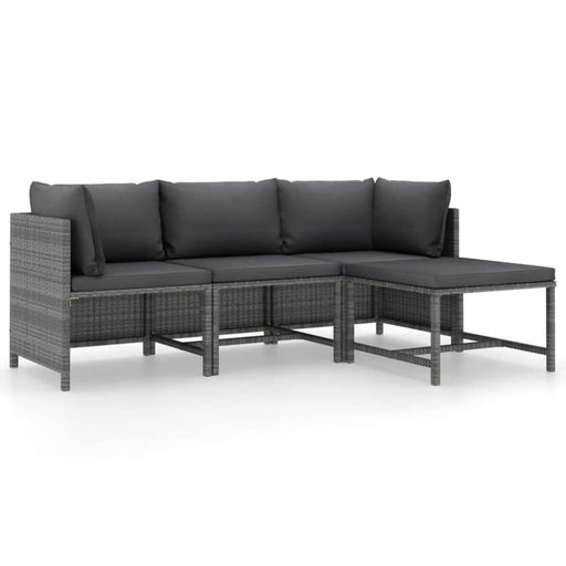 4 Piece Garden Lounge Set with Cushions Poly Rattan Grey