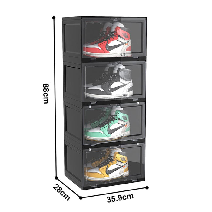 2x 4 Tier Black Portable Shoe Organiser Sneaker Footwear