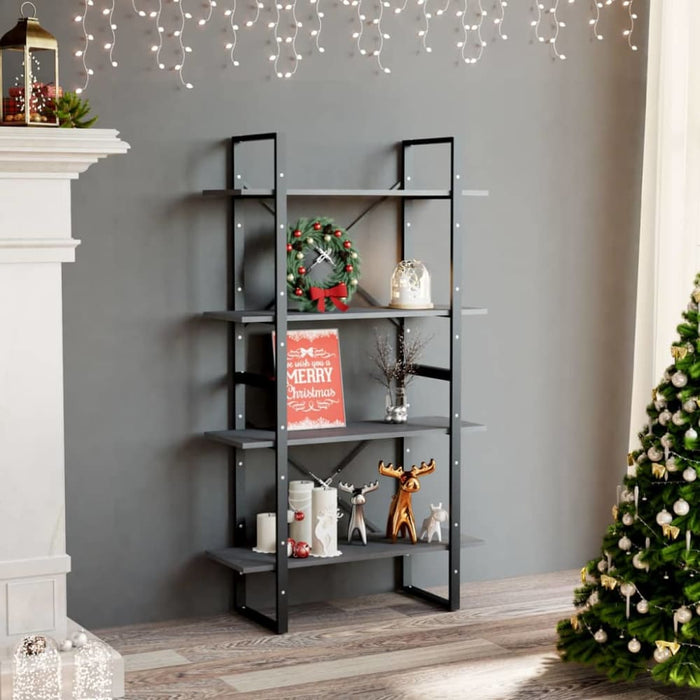 4 - tier Book Cabinet Grey Solid Pine Wood Nblala