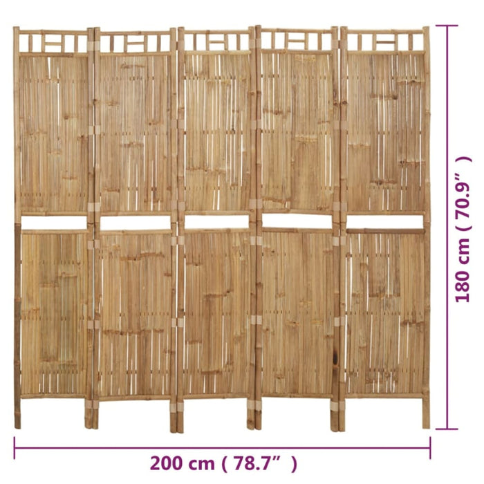 5-panel Room Divider Bamboo 200x180 Cm Taoipb