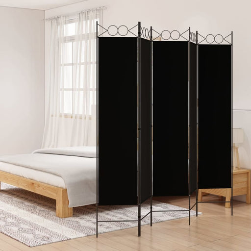 5 - panel Room Divider Black 200x200 Cm Fabric Tpbopi