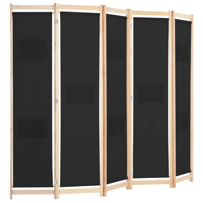 5 Panel Room Divider Black Fabric Gl11315