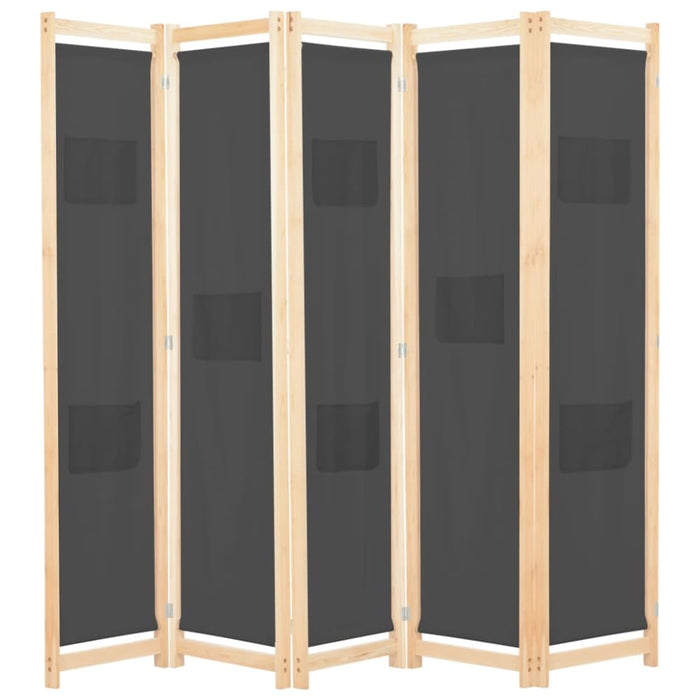 5 Panel Room Divider Grey Fabric Gl1141