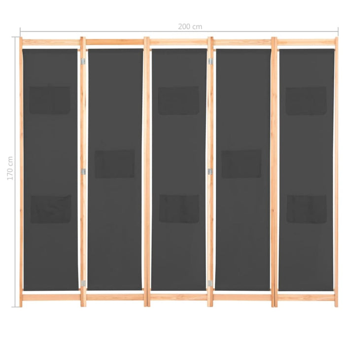 5 Panel Room Divider Grey Fabric Gl1141