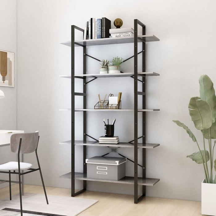 5 - tier Book Cabinet Concrete Grey Chipboard Tbnxbbx