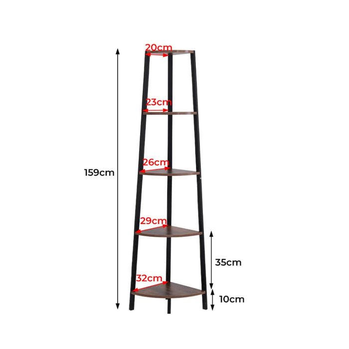 Goslash Picks 5 Tier Corner Shelf Industrial Ladder Wooden
