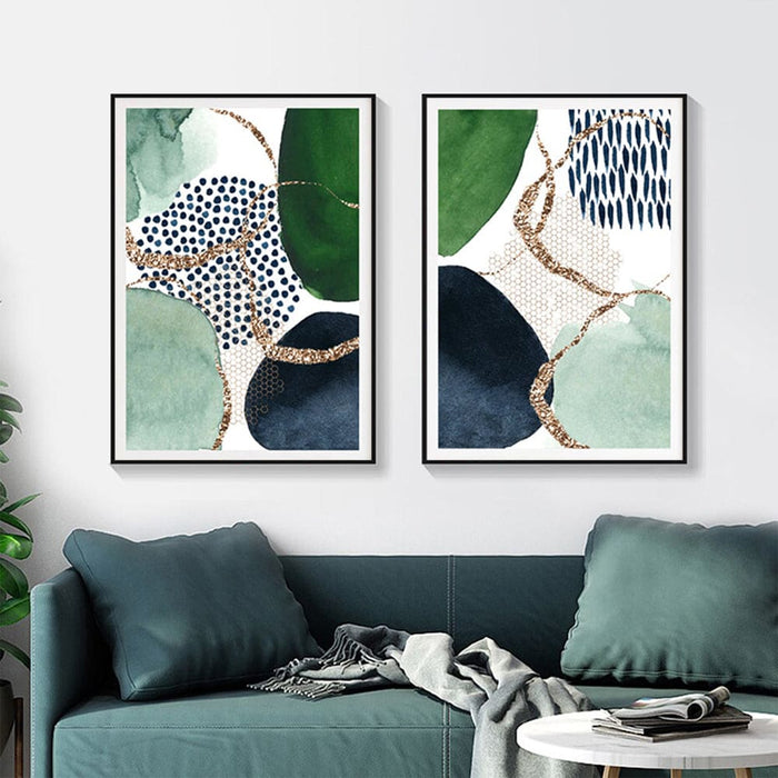 50cmx70cm Abstract Green and Navy 2 Sets Black Frame Canvas