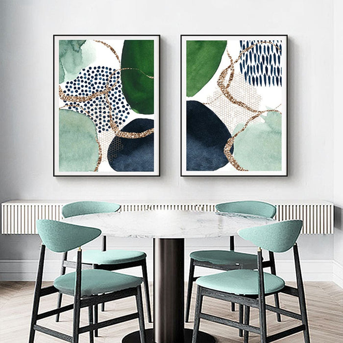 50cmx70cm Abstract Green and Navy 2 Sets Black Frame Canvas
