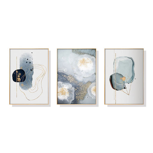 50cmx70cm Marbled Light Grey 3 Sets Gold Frame Canvas Wall