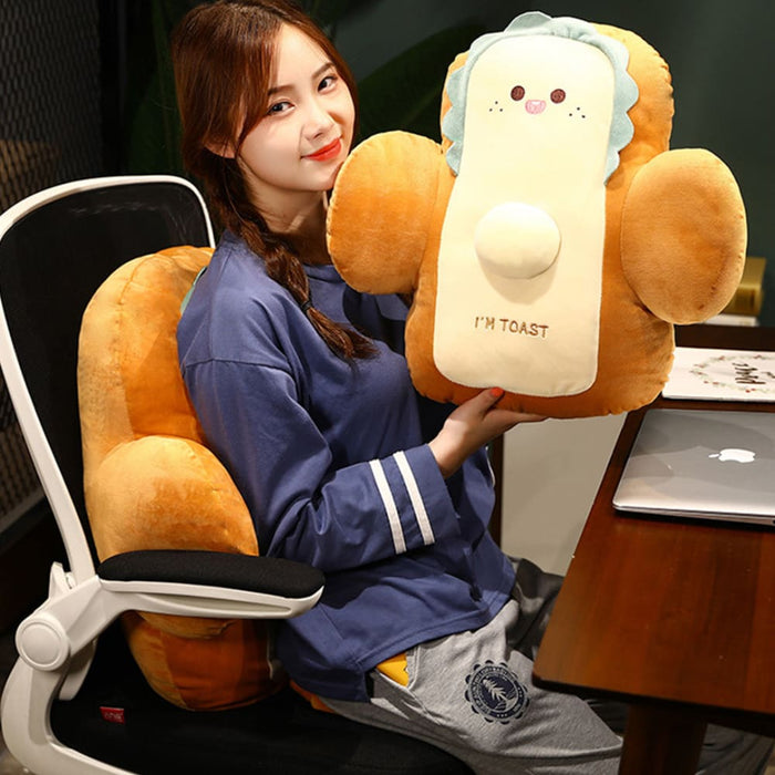2x 58cm Smiley Face Toast Bread Cushion Stuffed Car Seat