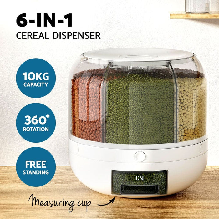 6-in-1 Cereal Dispenser Rotating Grain Container 10kg Rice