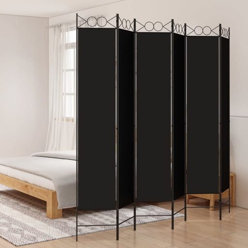 6 - panel Room Divider Black 240x220 Cm Fabric Tpboii