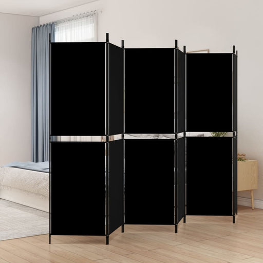 6 - panel Room Divider Black 300x180 Cm Fabric Tpbxxp