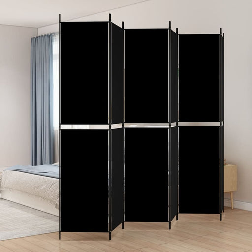 6 - panel Room Divider Black 300x220 Cm Fabric Tpbxpi