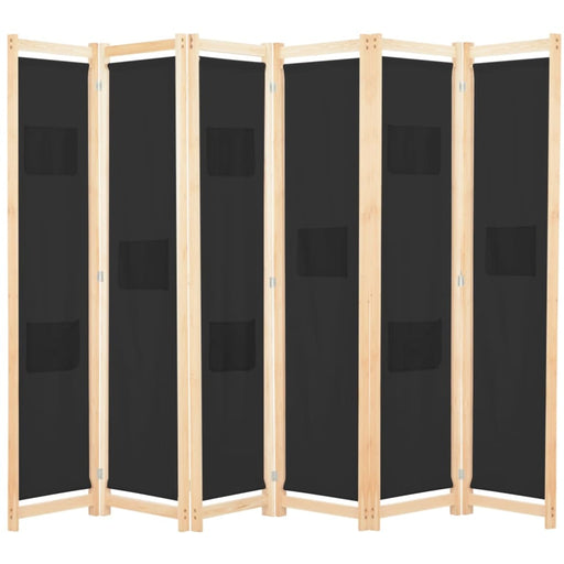6 Panel Room Divider Black Fabric Gl10516