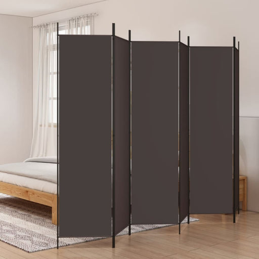 6 - panel Room Divider Brown 300x200 Cm Fabric Tpboko