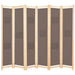 6 Panel Room Divider Brown Fabric Gl1121