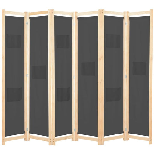 6 Panel Room Divider Grey Fabric Gl1081