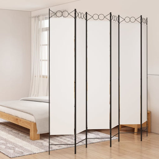 6 - panel Room Divider White 240x220 Cm Fabric Tpboia