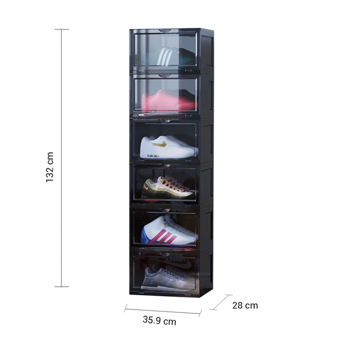 2x 6 Tier Black Portable Shoe Organiser Sneaker Footwear